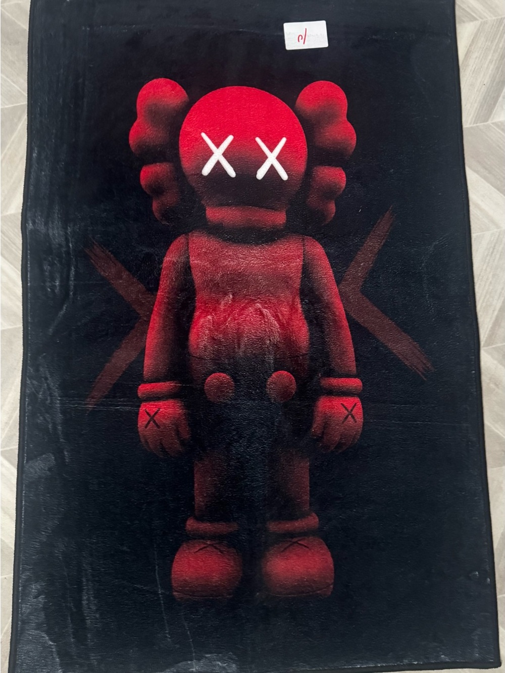 Red KAWS-style Character Graphic Rug 35.5x24 IN. TUFTED PLUSH